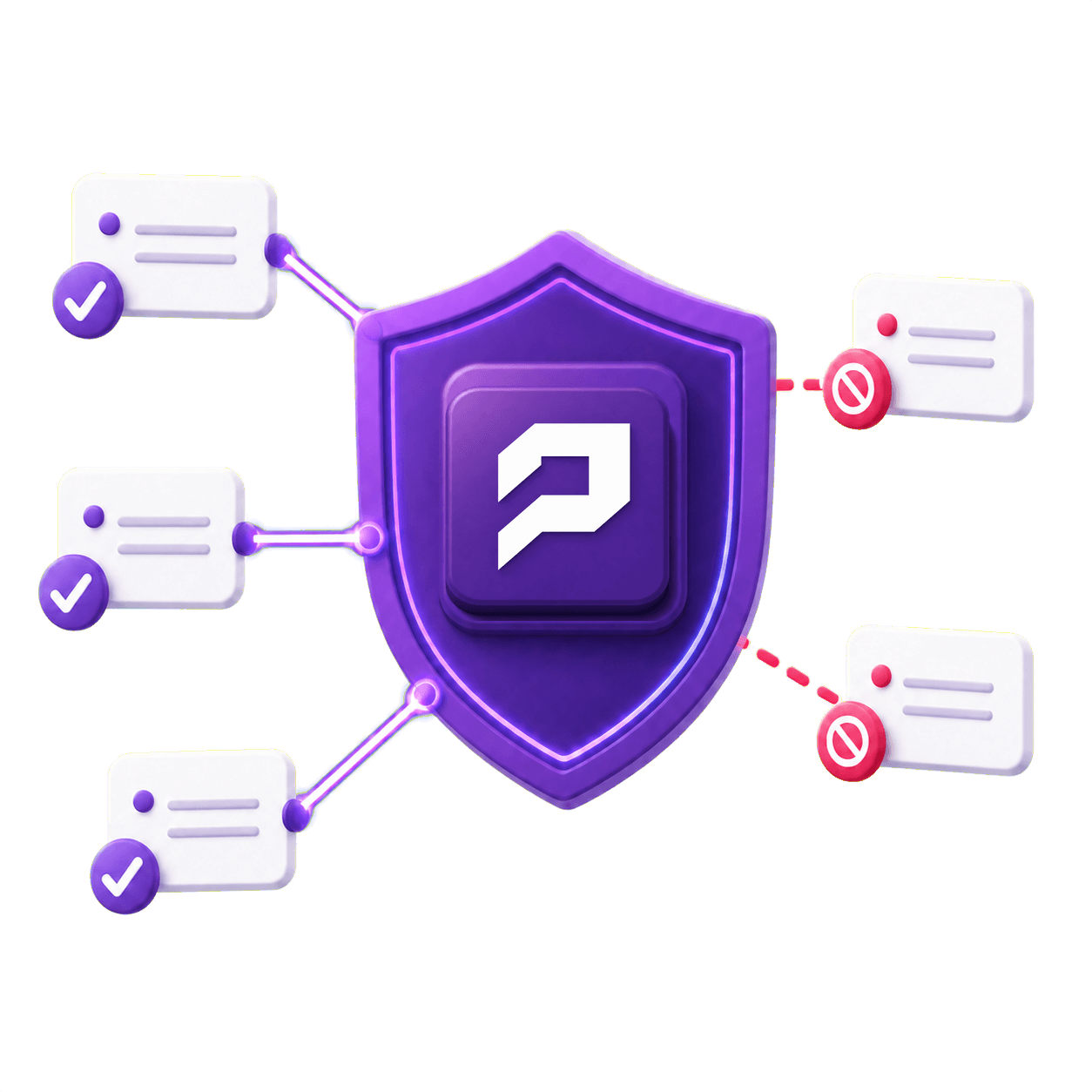 Approved network addresses passing through a PopMCP security shield while unknown addresses are blocked